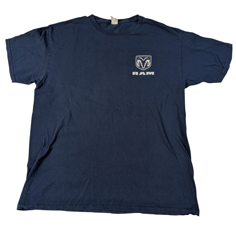 Ram American Flag T-Shirt Mens Large Navy Blue Fruit of the Loom HD Cotton